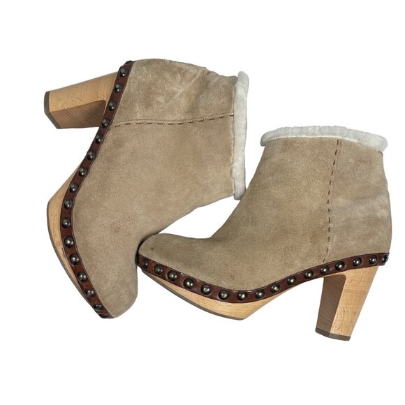 Barney’s NY Henry Cuir Suede Shearling Platform Clog Studded Ankle Boots Sz 36 - Picture 5 of 14